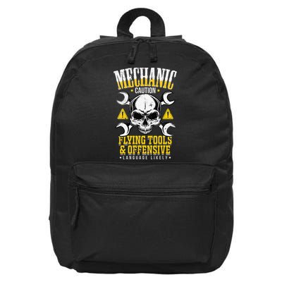 Mechanic Caution Message Funny Auto Mechanic 16 in Basic Backpack