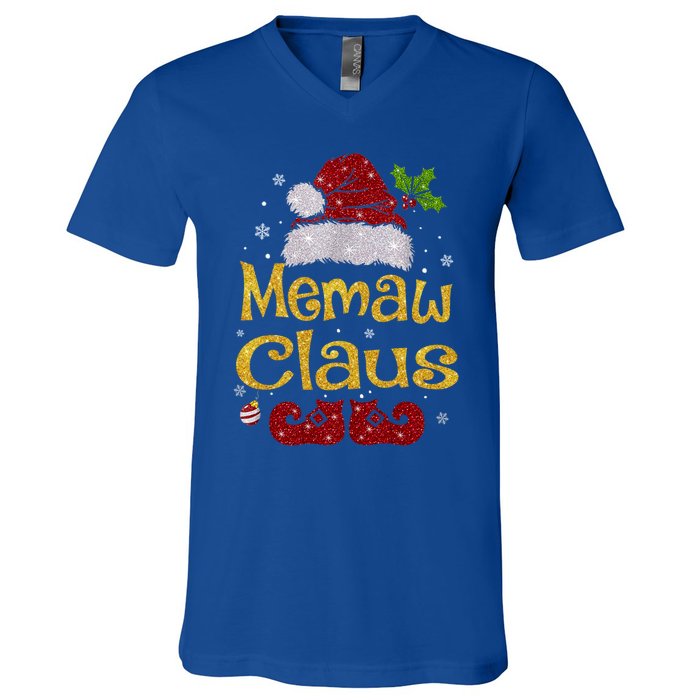 Memaw Claus Meaningful Gift Christmas Pajama Family Matching Xmas Gift V-Neck T-Shirt