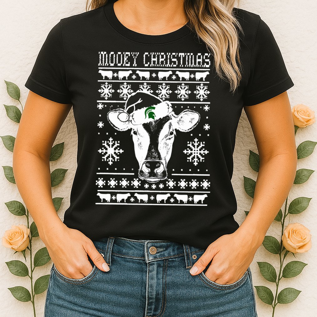 Mooey Christmas Michigan State Farmer Ugle Animals Cow Womens T-Shirt