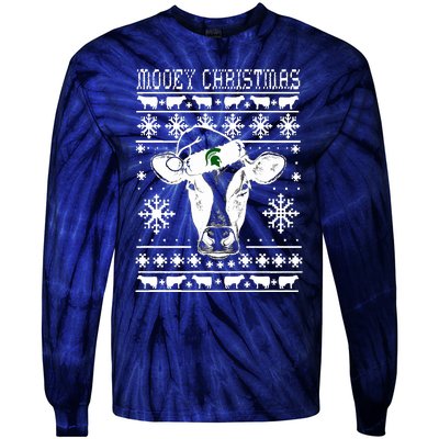 Mooey Christmas Michigan State Farmer Ugle Animals Cow Tie-Dye Long Sleeve Shirt