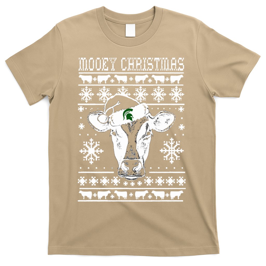 Mooey Christmas Michigan State Farmer Ugle Animals Cow T-Shirt