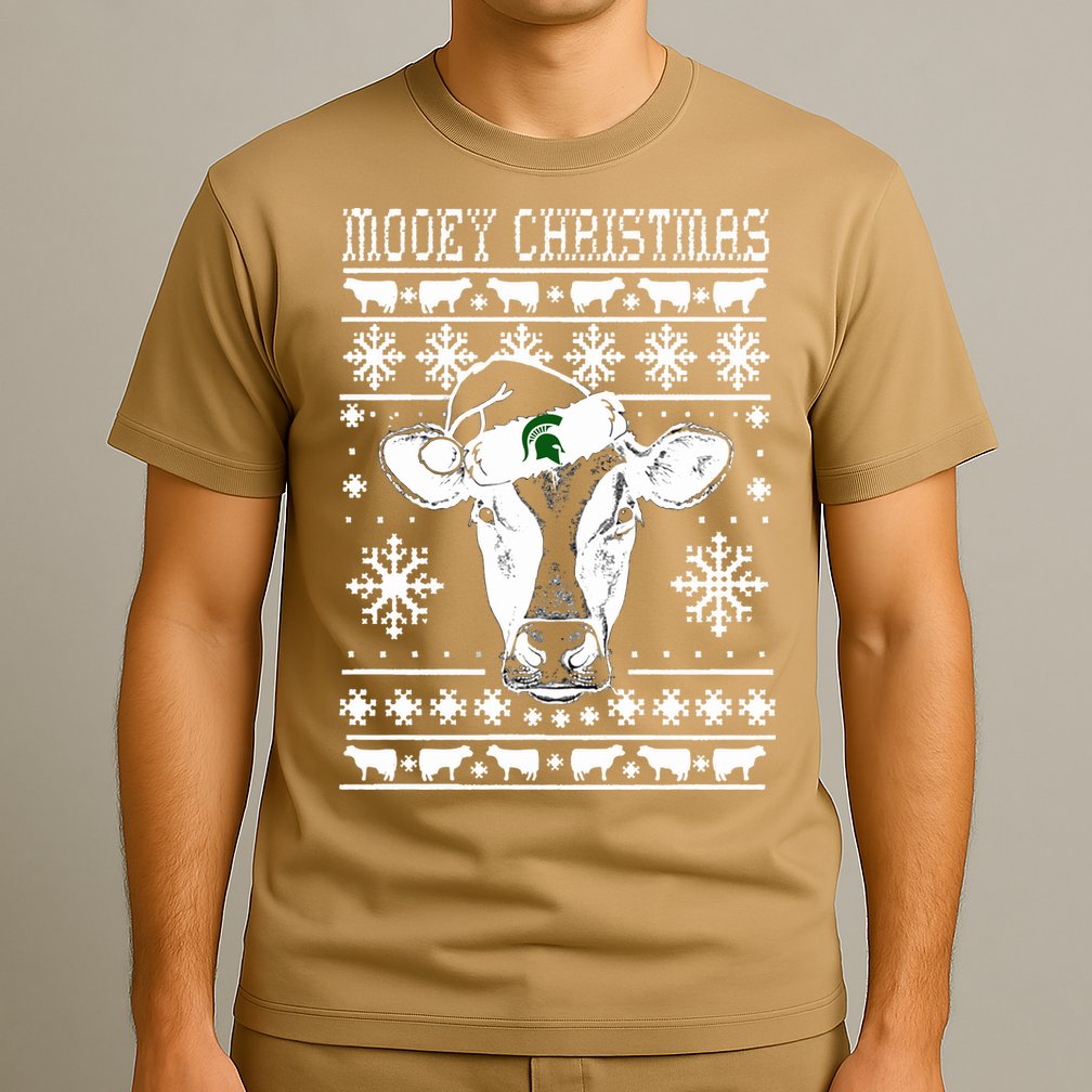 Mooey Christmas Michigan State Farmer Ugle Animals Cow T-Shirt
