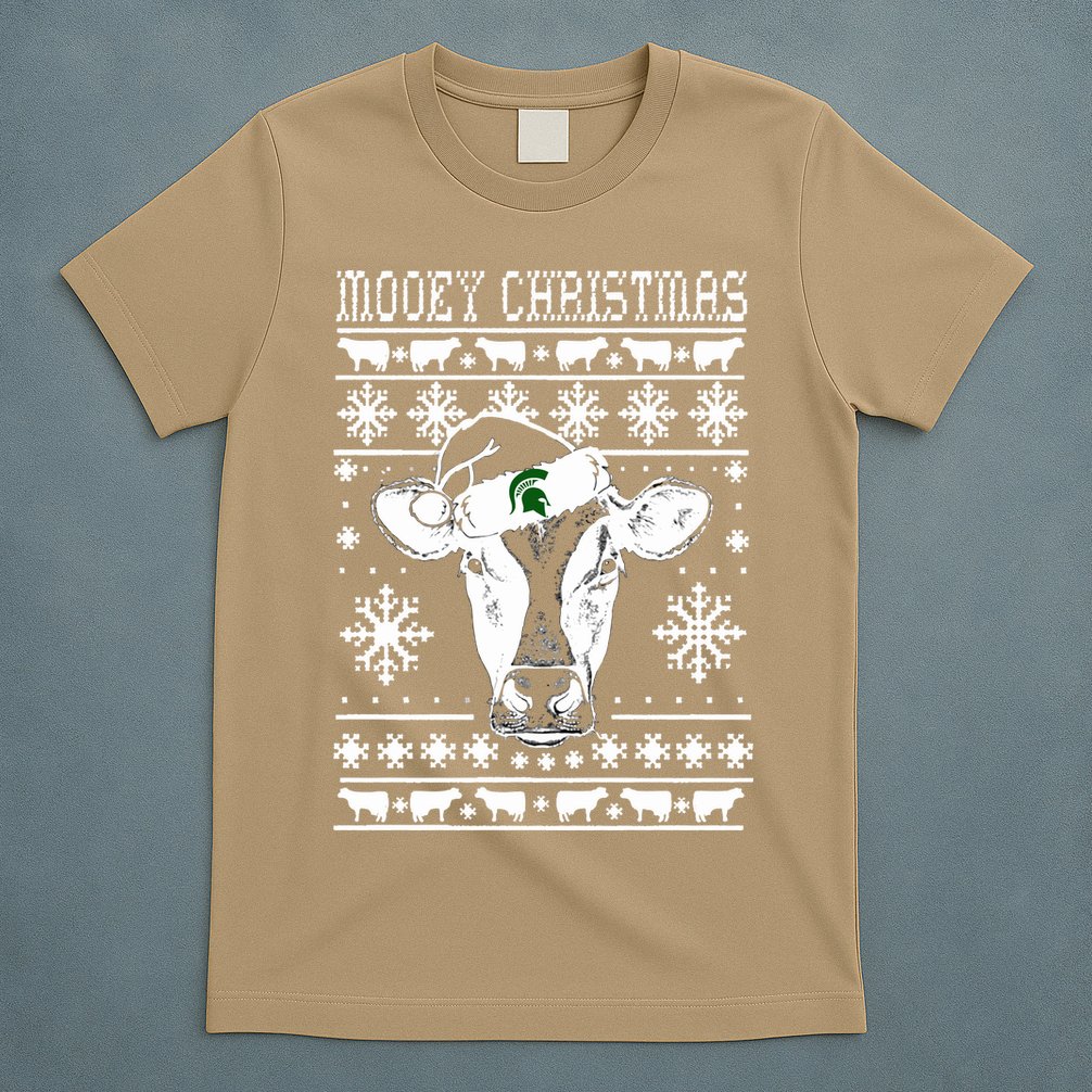 Mooey Christmas Michigan State Farmer Ugle Animals Cow T-Shirt