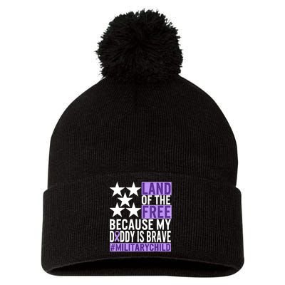 Military Child Month Purple Up Land Of The Free Daddy Brave Pom Pom 12in Knit Beanie