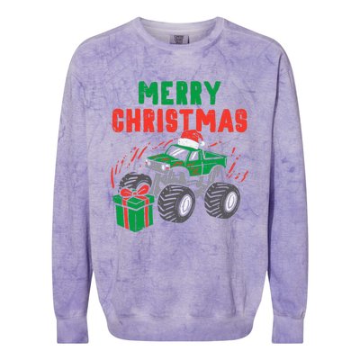 Merry Christmas Monster Truck Boy Xmas Winter Colorblast Crewneck Sweatshirt