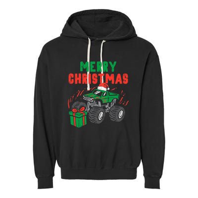 Merry Christmas Monster Truck Boy Xmas Winter Garment-Dyed Fleece Hoodie