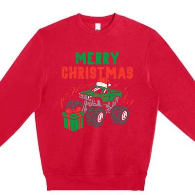 Merry Christmas Monster Truck Boy Xmas Winter Premium Crewneck Sweatshirt