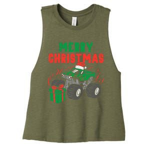 Merry Christmas Monster Truck Boy Xmas Winter Women's Racerback Cropped Tank