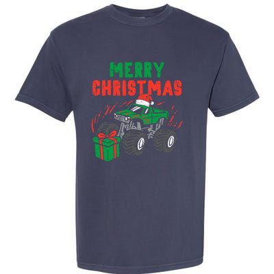 Merry Christmas Monster Truck Boy Xmas Winter Garment-Dyed Heavyweight T-Shirt