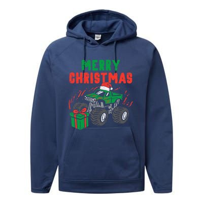 Merry Christmas Monster Truck Boy Xmas Winter Performance Fleece Hoodie