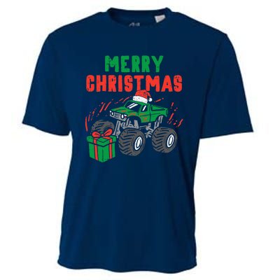 Merry Christmas Monster Truck Boy Xmas Winter Cooling Performance Crew T-Shirt