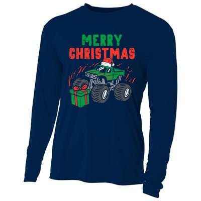 Merry Christmas Monster Truck Boy Xmas Winter Cooling Performance Long Sleeve Crew