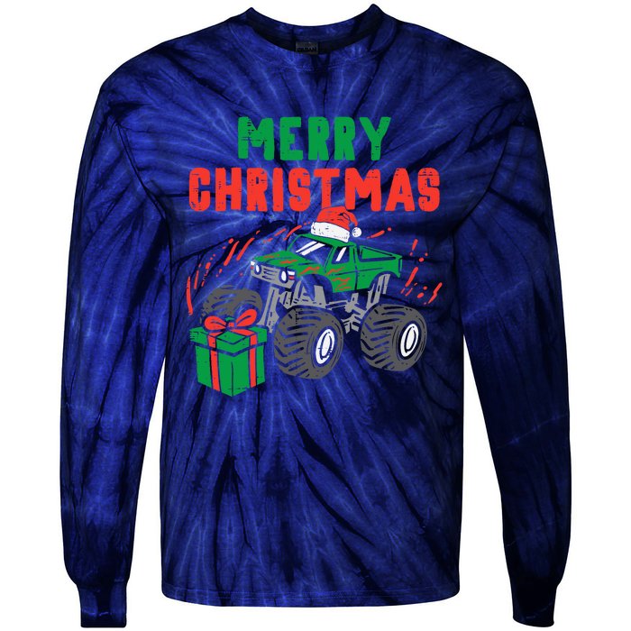 Merry Christmas Monster Truck Boy Xmas Winter Tie-Dye Long Sleeve Shirt