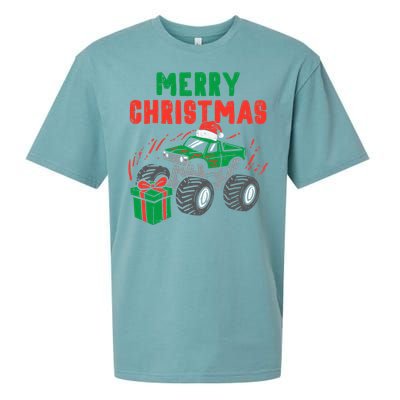 Merry Christmas Monster Truck Boy Xmas Winter Sueded Cloud Jersey T-Shirt