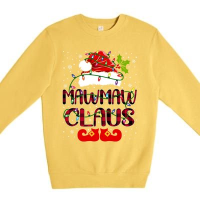 Mawmaw Claus Merry Christmas Buffalo Plaid Santa Hat Xmas Gift Premium Crewneck Sweatshirt