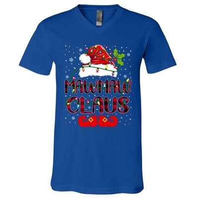 Mawmaw Claus Merry Christmas Buffalo Plaid Santa Hat Xmas Gift V-Neck T-Shirt