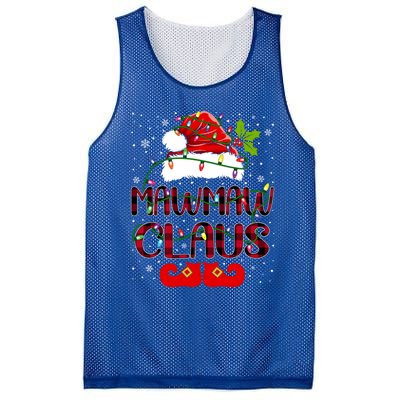 Mawmaw Claus Merry Christmas Buffalo Plaid Santa Hat Xmas Gift Mesh Reversible Basketball Jersey Tank