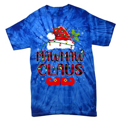 Mawmaw Claus Merry Christmas Buffalo Plaid Santa Hat Xmas Gift Tie-Dye T-Shirt