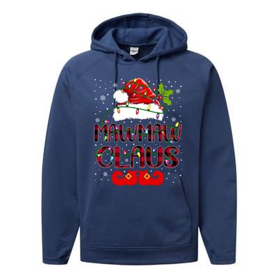 Mawmaw Claus Merry Christmas Buffalo Plaid Santa Hat Xmas Gift Performance Fleece Hoodie