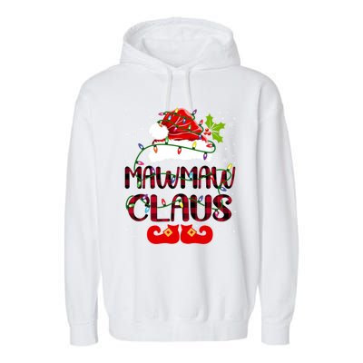 Mawmaw Claus Merry Christmas Buffalo Plaid Santa Hat Xmas Gift Garment-Dyed Fleece Hoodie