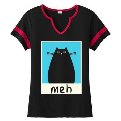 Meh Cat Meow Kitty Cat Lover Japanese Cat Kawaii Anime Ladies Halftime Notch Neck Tee