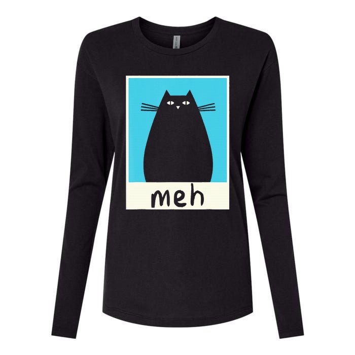 Meh Cat Meow Kitty Cat Lover Japanese Cat Kawaii Anime Womens Cotton Relaxed Long Sleeve T-Shirt