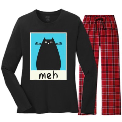 Meh Cat Meow Kitty Cat Lover Japanese Cat Kawaii Anime Women's Long Sleeve Flannel Pajama Set 