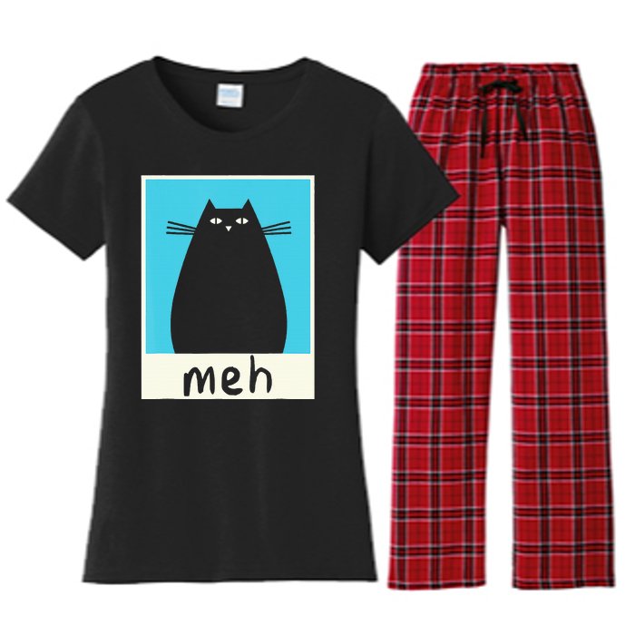 Meh Cat Meow Kitty Cat Lover Japanese Cat Kawaii Anime Women's Flannel Pajama Set