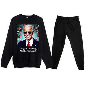 Merry Christmas Motherfuckers Funny Joe Biden Dark Brandon Christmas Holiday Premium Crewneck Sweatsuit Set