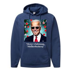 Merry Christmas Motherfuckers Funny Joe Biden Dark Brandon Christmas Holiday Performance Fleece Hoodie