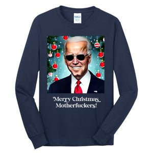 Merry Christmas Motherfuckers Funny Joe Biden Dark Brandon Christmas Holiday Tall Long Sleeve T-Shirt