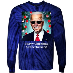 Merry Christmas Motherfuckers Funny Joe Biden Dark Brandon Christmas Holiday Tie-Dye Long Sleeve Shirt