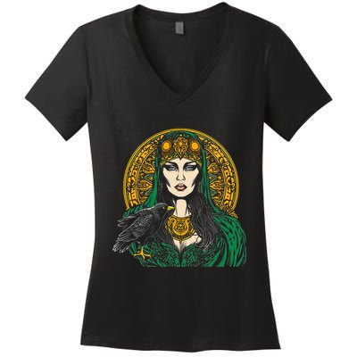 Morrigan Celtic Mythology Irish Goddess Of Death Women's V-Neck T-Shirt