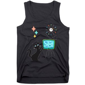 Mid Century Modern Retro Atomic Funny Cat With Fish TV Tank Top