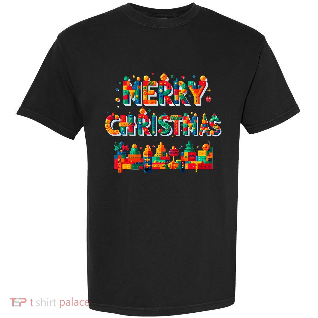 Merry Christmas Master Builder Building Bricks Blocks Lovers Garment-Dyed Heavyweight T-Shirt