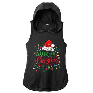 Merry Christmas Matching Family Santa Hat Lights Xmas Ladies PosiCharge Tri-Blend Wicking Draft Hoodie Tank