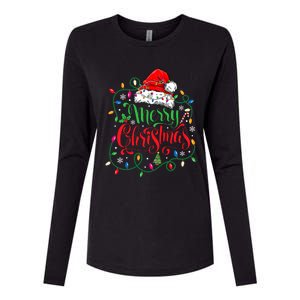 Merry Christmas Matching Family Santa Hat Lights Xmas Womens Cotton Relaxed Long Sleeve T-Shirt