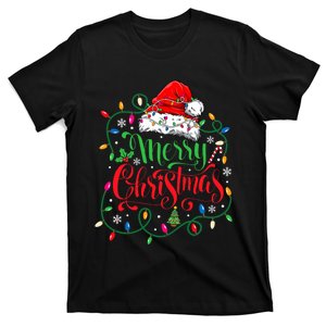 Merry Christmas Matching Family Santa Hat Lights Xmas T-Shirt