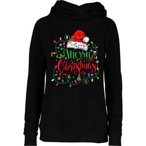 Merry Christmas Matching Family Santa Hat Lights Xmas Womens Funnel Neck Pullover Hood