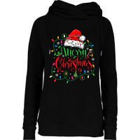 Merry Christmas Matching Family Santa Hat Lights Xmas Womens Funnel Neck Pullover Hood