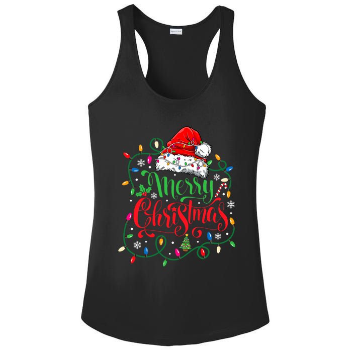 Merry Christmas Matching Family Santa Hat Lights Xmas Ladies PosiCharge Competitor Racerback Tank