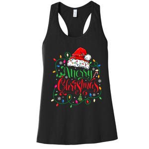 Merry Christmas Matching Family Santa Hat Lights Xmas Women's Racerback Tank