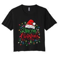 Merry Christmas Matching Family Santa Hat Lights Xmas Women's Crop Top Tee