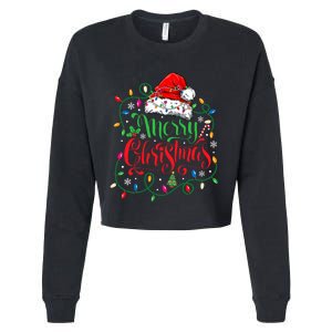 Merry Christmas Matching Family Santa Hat Lights Xmas Cropped Pullover Crew