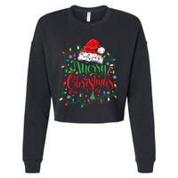 Merry Christmas Matching Family Santa Hat Lights Xmas Cropped Pullover Crew