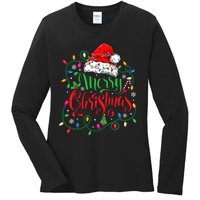 Merry Christmas Matching Family Santa Hat Lights Xmas Ladies Long Sleeve Shirt