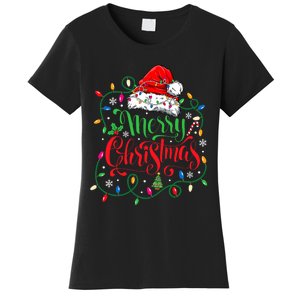 Merry Christmas Matching Family Santa Hat Lights Xmas Women's T-Shirt