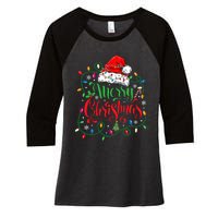 Merry Christmas Matching Family Santa Hat Lights Xmas Women's Tri-Blend 3/4-Sleeve Raglan Shirt