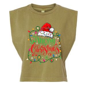 Merry Christmas Matching Family Santa Hat Lights Xmas Garment-Dyed Women's Muscle Tee