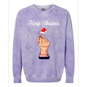 Merry Christmas Middle Finger Rude Xmas Ugly Christmas Gift Colorblast Crewneck Sweatshirt